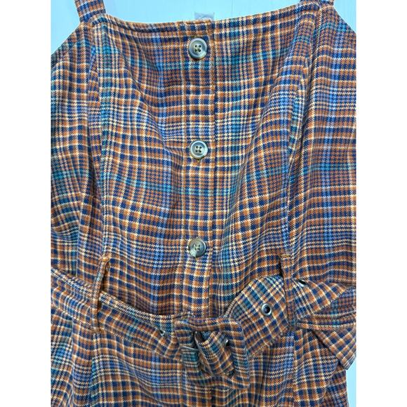 American Eagle Dress Plaid Mini A Line Skater Flare Belted Button Front Brown S - Picture 5 of 7